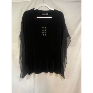 travelers by Chico's 2 Black Silver At Neck Gauzy Sides Top Slinky L/12